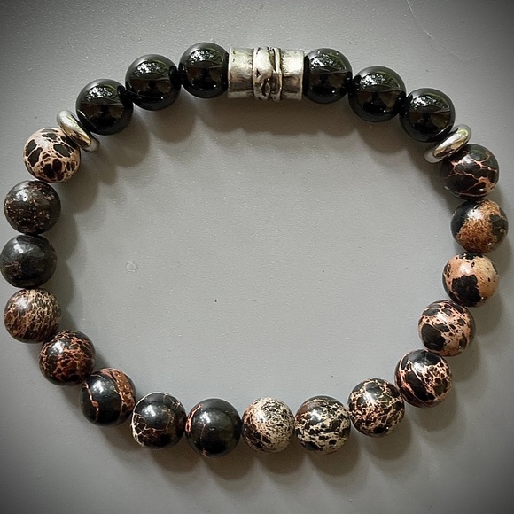 Black Sea Sediment and Black Obsidian Handcrafted Bead Bracelet - Picture 3 of 6